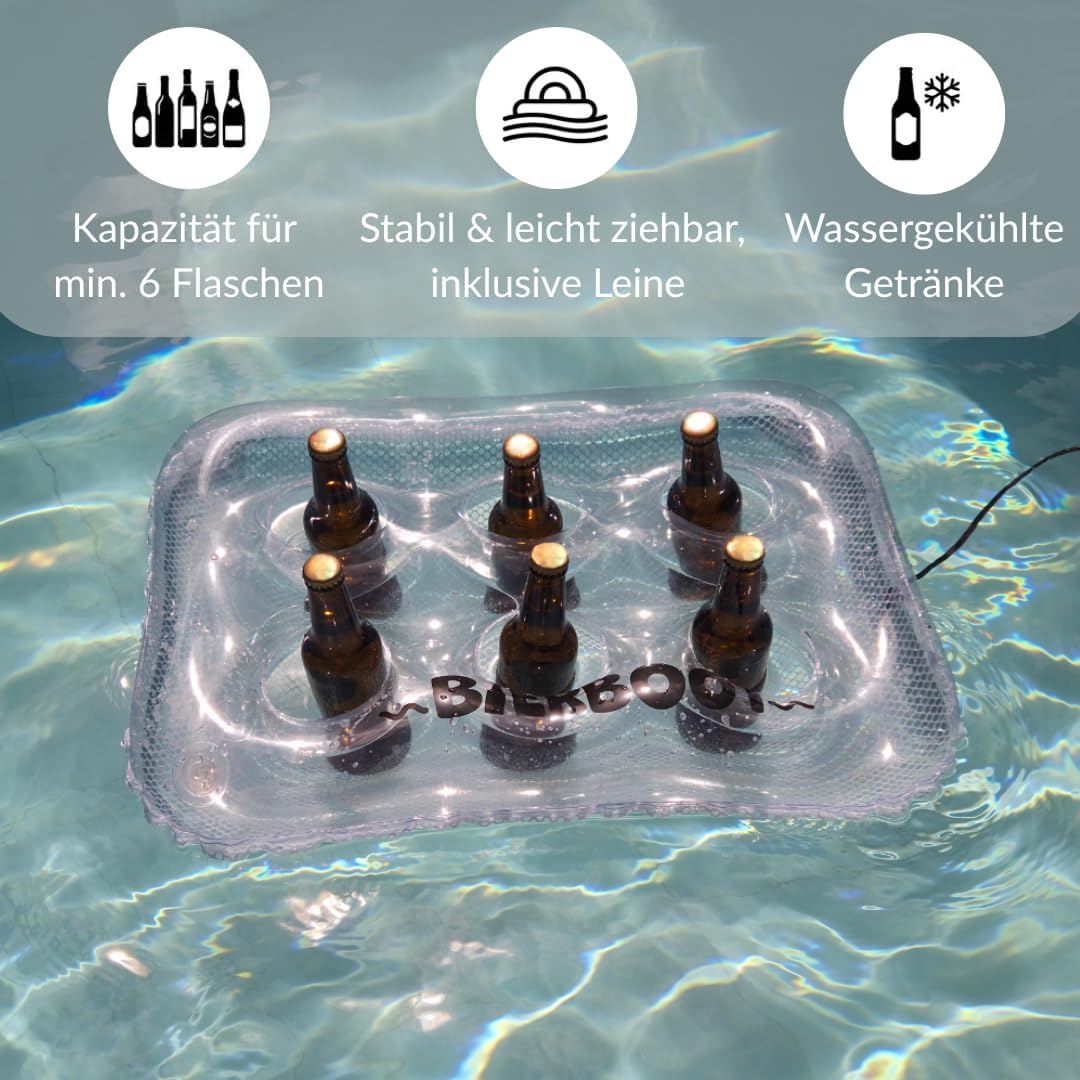 Bierboot schwimmender Getränkekühler – Aufblasbarer Getränkehalter mit 6 Haltern für SUP, Schlauchbo