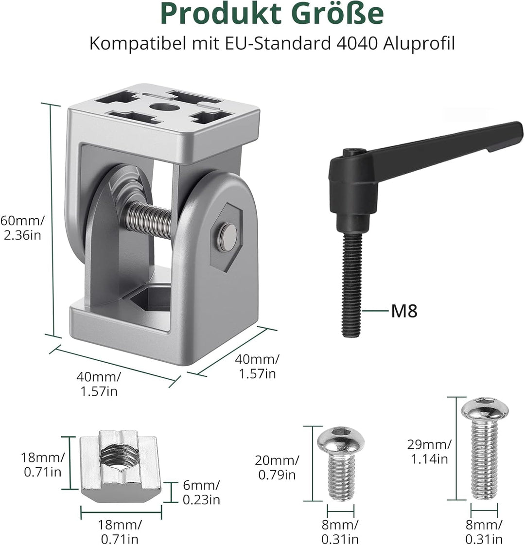 JiGiU Winkelverbinder für 4040 Aluprofil 8mm Schlitz Flexibler Scharnier mit Klemmhebel 180° Drehber