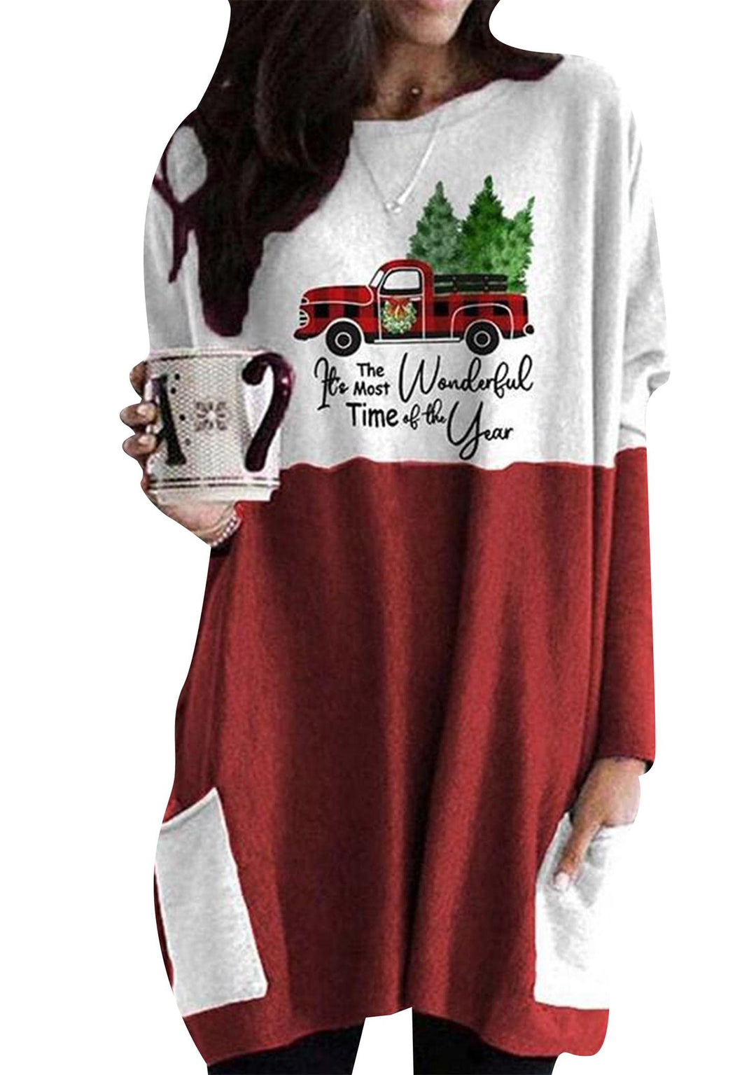 OMZIN Damen Weihnachten Sweatshirt Langarmshirt Weihnachtspullover mit Komisch gedruckt Xmas Outfit
