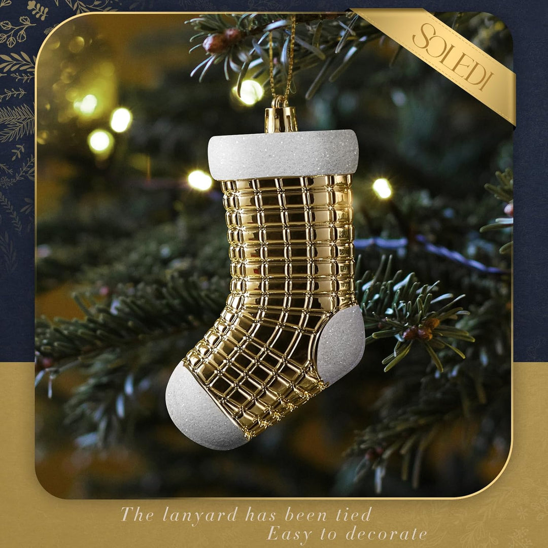SOLEDI® 128er Set Premium Weihnachtskugeln Kunststoff Gold Weiss mit Baumspitze Stern - Robuste und