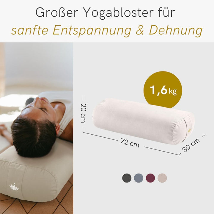 Lotuscrafts Yoga Bolster for Yin Yoga - Yoga Bolster with Kapok Filling - Washable Cotton Cover - Yo