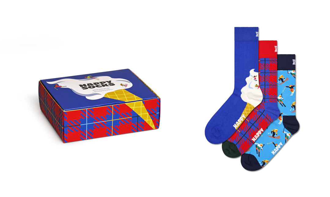 Happy Socks Unisex 3-pack Downhilll Skiing 3-er Pack Socken (3er Pack) 41-46 Blau, 41-46 Blau
