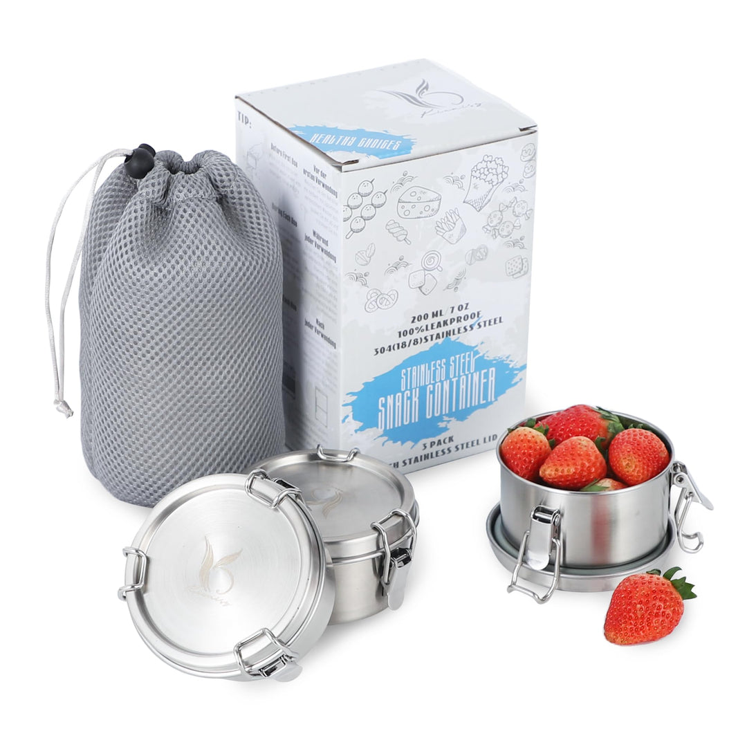 Kieaisy Edelstahl Dose (3 Stück), Lebensmittelbehälter Kinder, 200ml Klein Dosen, Snackbox, Aufbewah