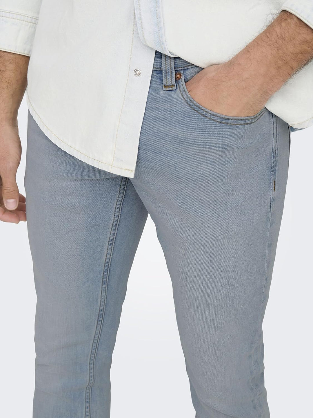 Only & Sons Male Slim Fit Jeans -ONSLOOM Mittlere Taille Slim Fit Jeans 34W / 32L Light Blue Denim,