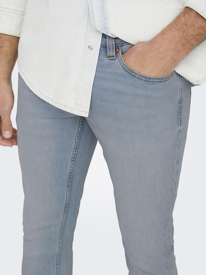 Only & Sons Male Slim Fit Jeans -ONSLOOM Mittlere Taille Slim Fit Jeans 34W / 32L Light Blue Denim,
