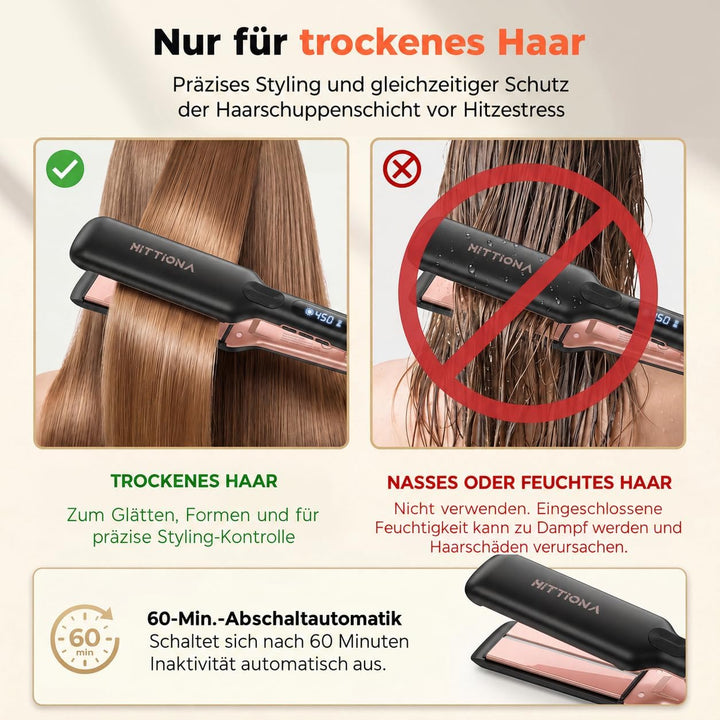 【Professionelles Keramik-Glätteisen】1.75“ Ionen-Haarglätter mit LCD-Temperaturanzeige – Individuelle