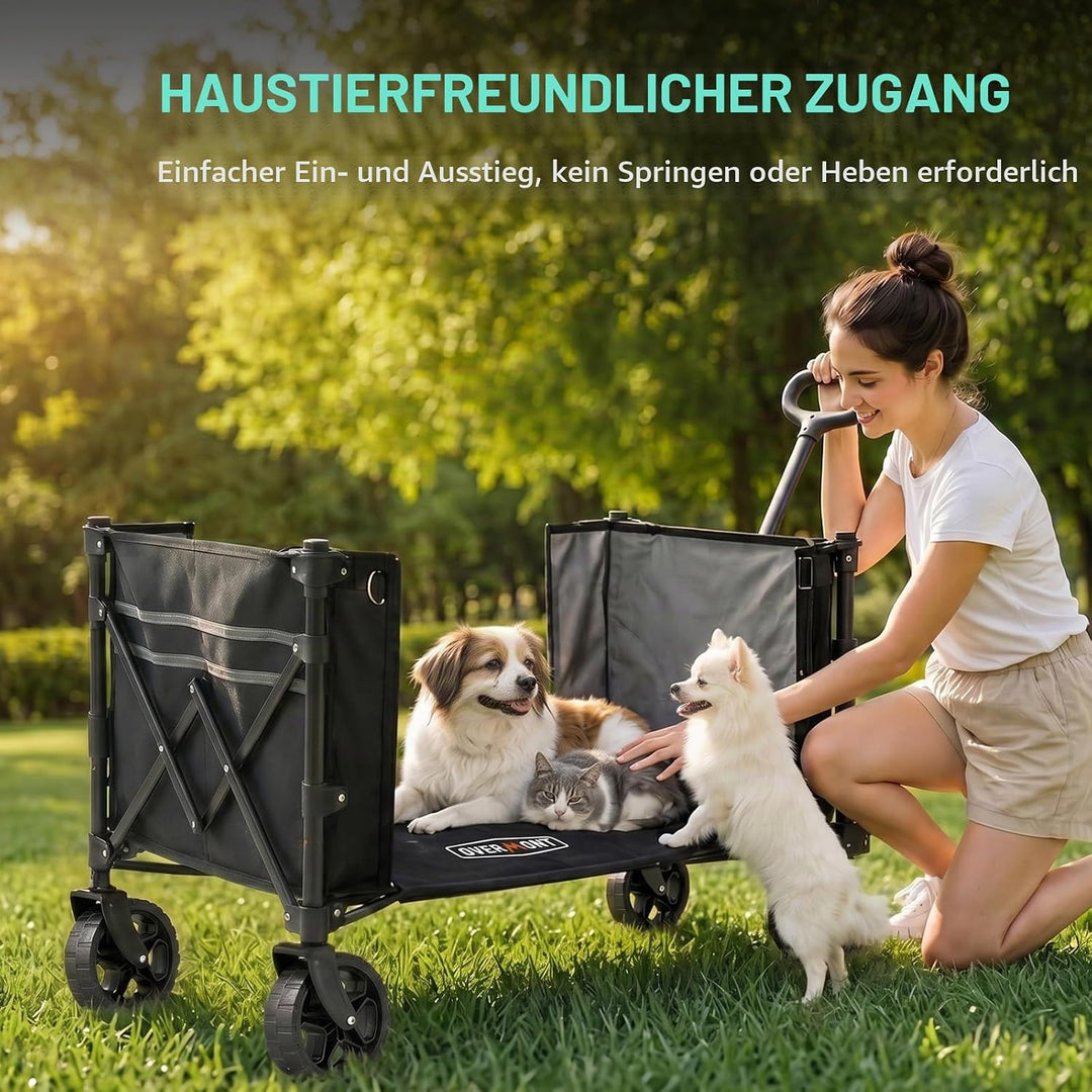 Overmont Bollerwagen Faltbar 3-in-1-120L 100KG Belastbar Klappbarer Handwagen mit All-Terrain Rädern