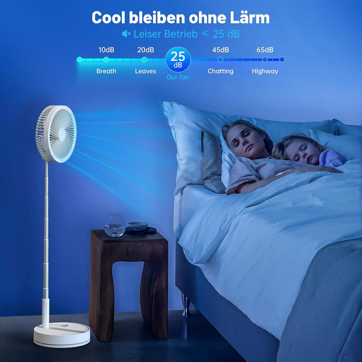 LIPETY Tragbarer Faltbarer Ventilator mit Fernbedienung, 8,6" 8000 mAh Akku Weiss, Weiss