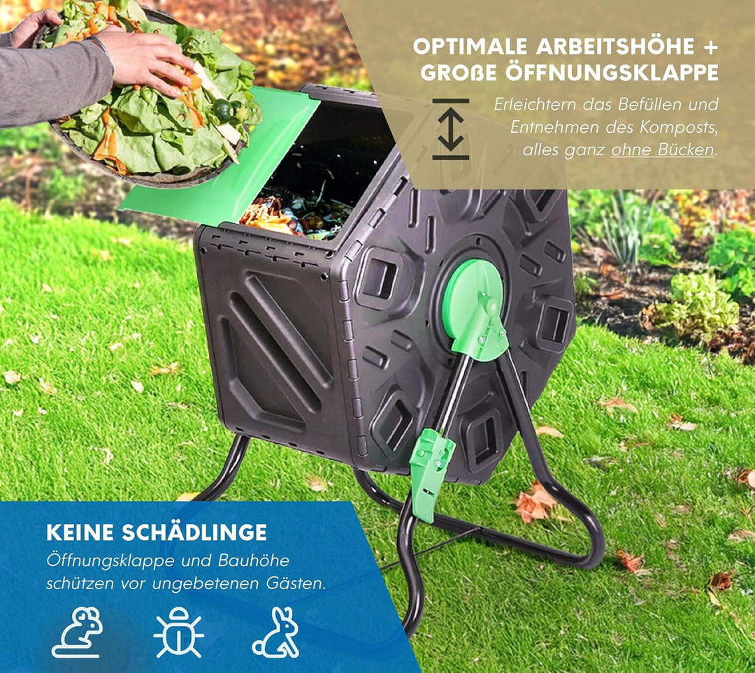 WESTMANN Kunststoff Trommelkomposter Humus | 60 L rotierender Komposter | Mobiler Kompostierer für G