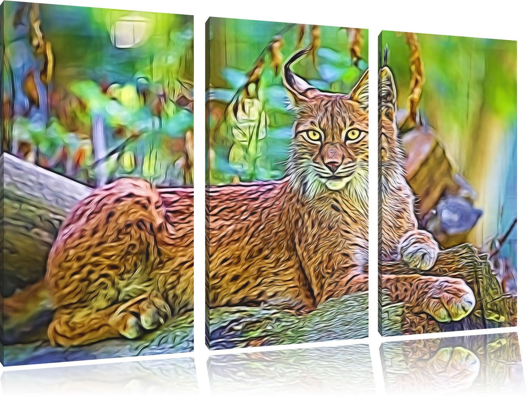 aufmerksamer Luchs NewArt 3-Teiler Leinwandbild 120x80 Bild auf Leinwand, XXL riesige Bilder fertig