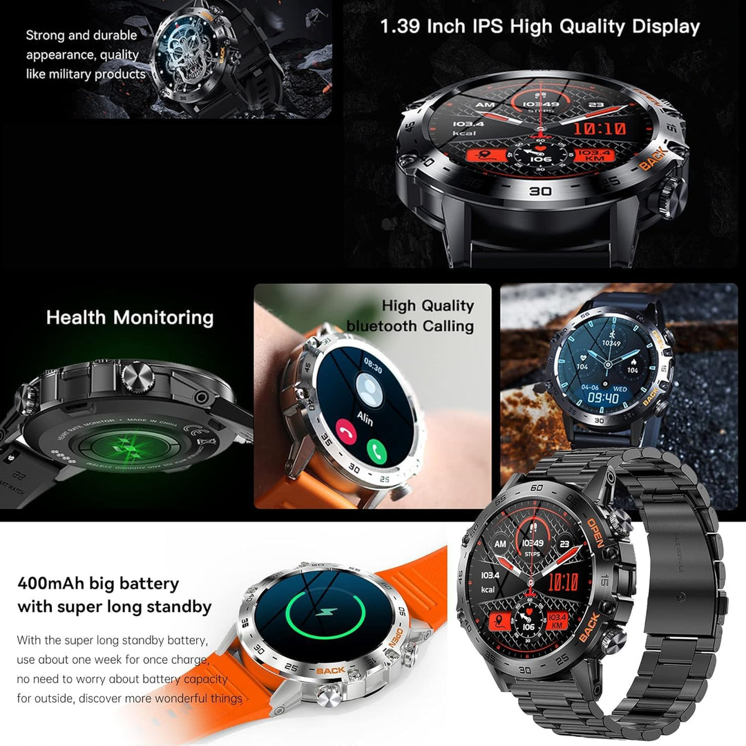 Smartwatch Herren mit Telefonfunktion 1,39" Voll Touchscreen Uhren Fitness Tracker 123 Sportmodi Akt