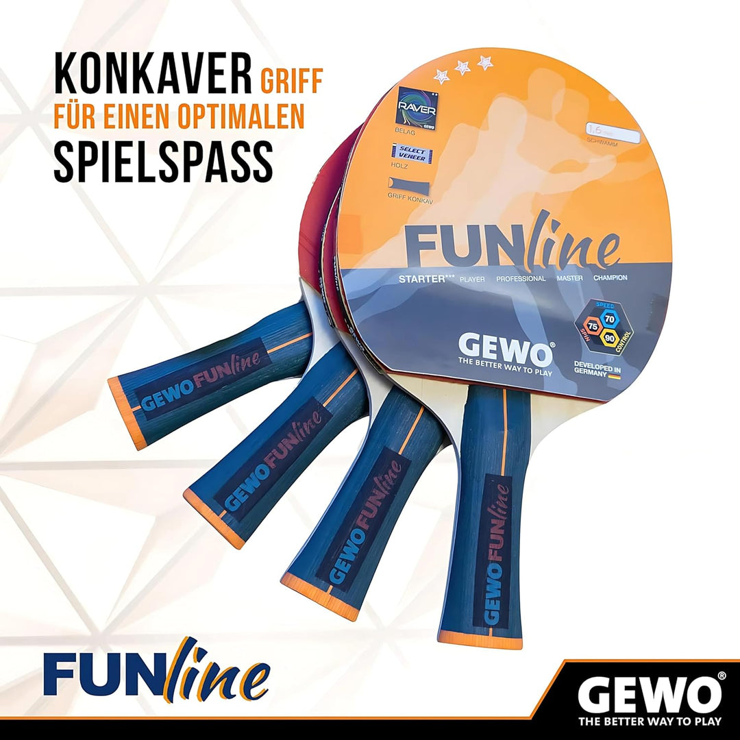 GEWO Family &amp; Friends Tischtennisschläger-Set - 4 Tischtennisschläger für Hobby und Freizeit mit 8 T