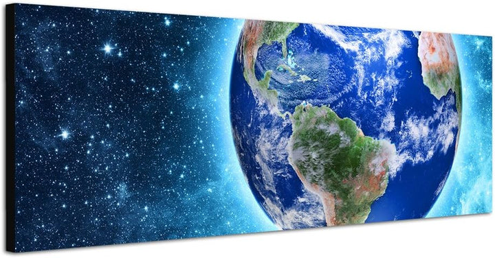 Paul Sinus Art Panoramabild auf Leinwand und Keilrahmen 120x40cm Weltraum Planet Erde Draufsicht