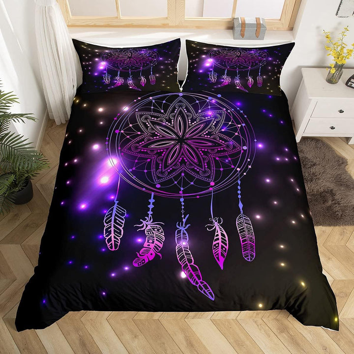 Loussiesd Lila Traumfänger Bettwäsche Set 135x200cm Mädchen Frau Böhmen Feder Bettbezug Set Stammes
