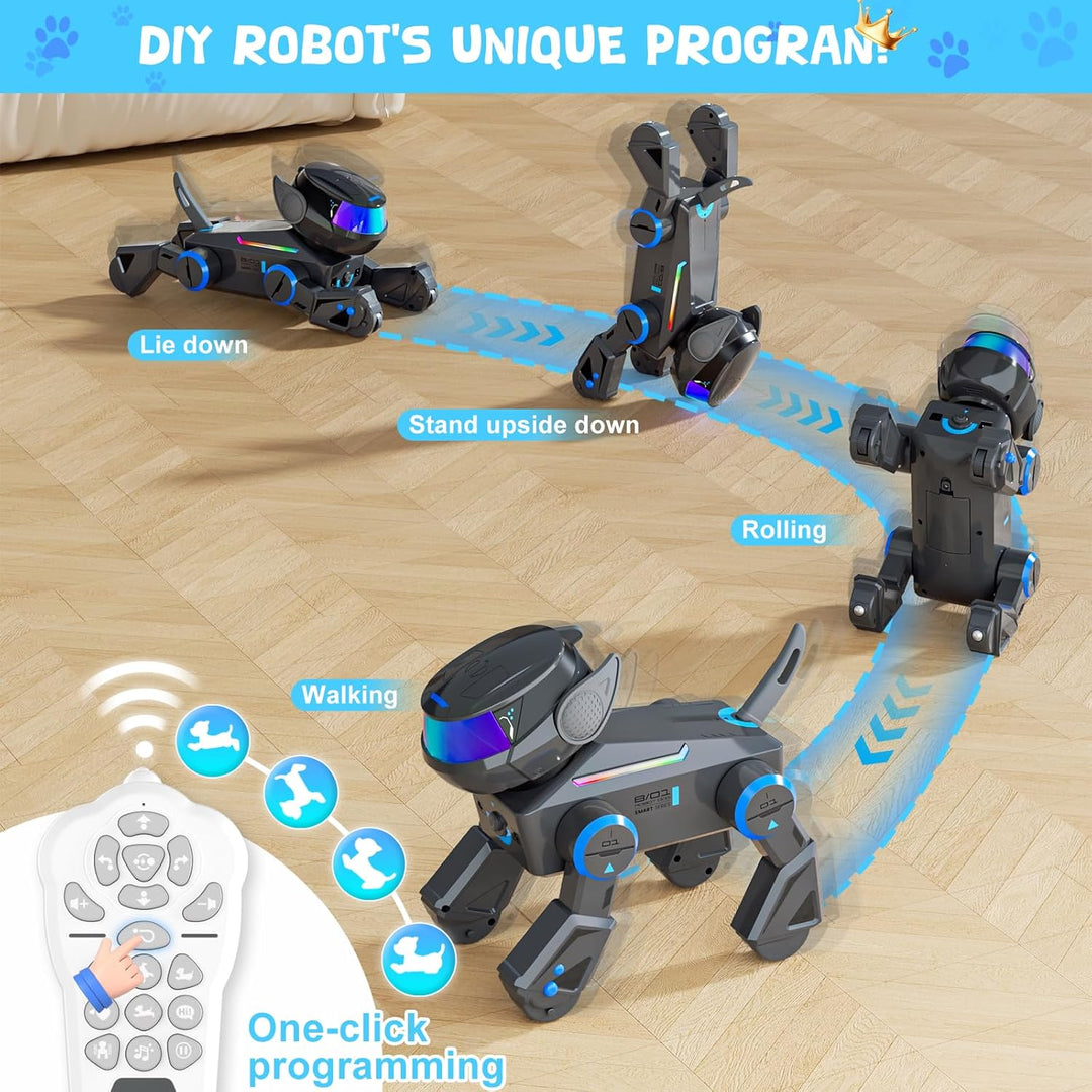 Ferngesteuerter Spielzeug Roboter Hund für Kinder, Schlau Roboter Programmierbar Welpen Spiele mit B