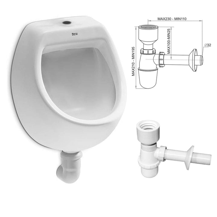 VBChome- Set: Urinal Zulauf Oben Weiss Modern Hochwertig Keramik Pinkelbecken senkrecht Pissoir Mini