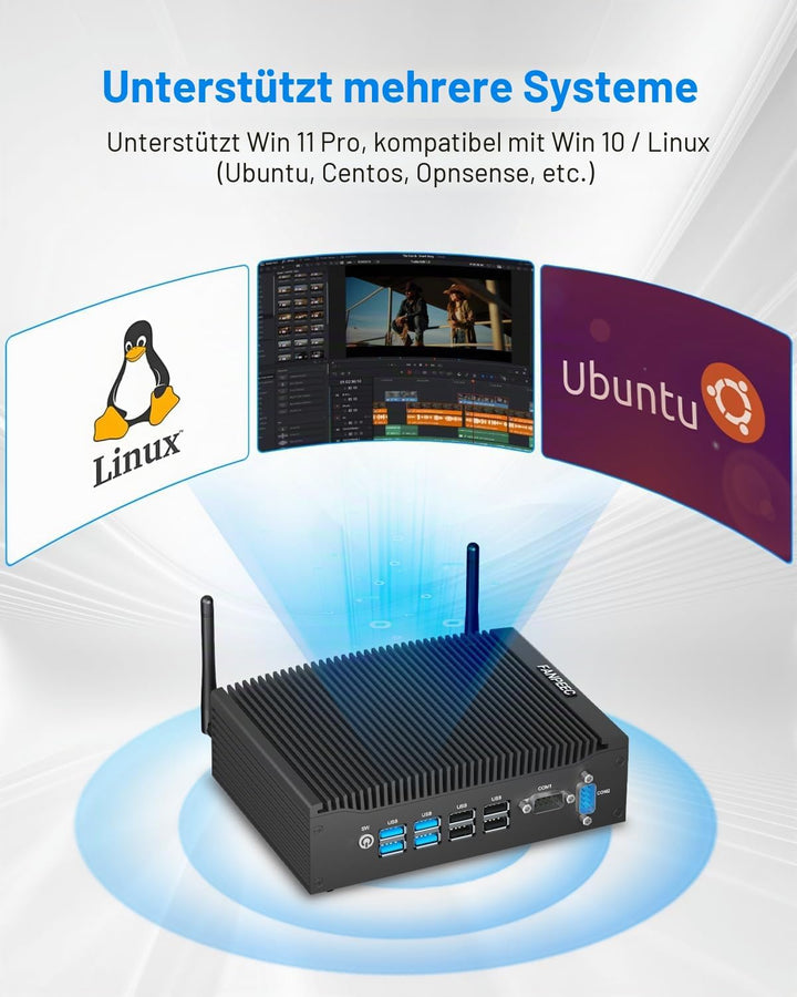 FANPEEC Fanless PC Core i3 6157U, Industrial Mini PC Windows 10 Pro 8 GB RAM 256 GB SSD, Desktop PC
