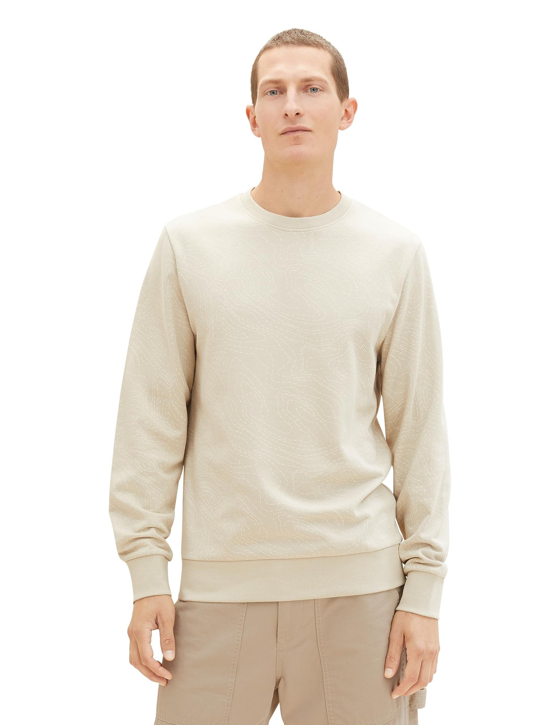 TOM TAILOR Herren Basic Sweatshirt mit Allover-Print S 32453-beige Alfalfa Line Design, S 32453-beig