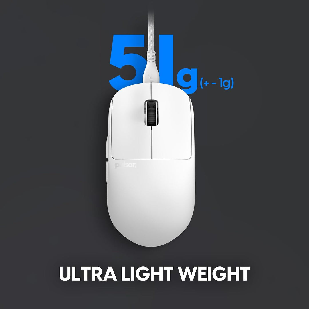 Pulsar Gaming Gears X2H Kabel-Gaming-Maus, Mittel, Weiss | Ultraleicht 1.8 oz (51g), Symmetrisch, Op