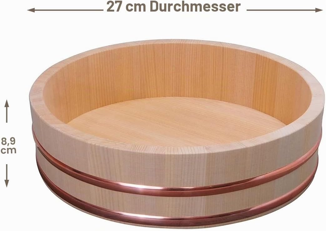 TIKUSAN Hangiri Sushi-Reis-Mischwanne aus Holz, Kupferband, hergestellt in Japan, aus Sawara-Zypress