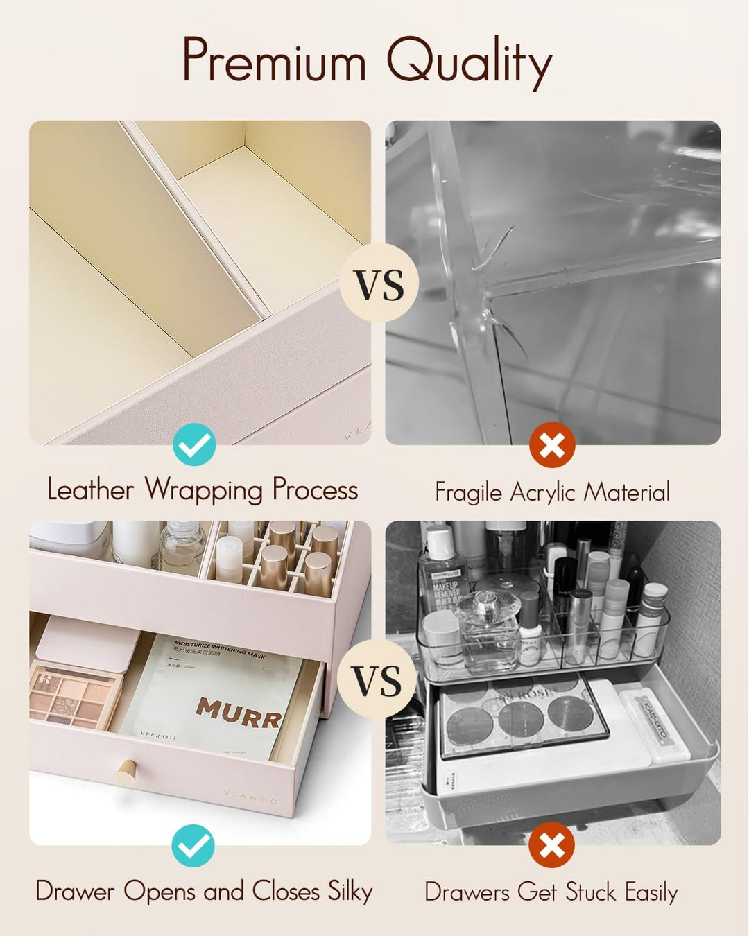 Vlando Make up Organizer mit 2 Schubladen, Schminktisch Organizer, Kosmetik Organizer, Schmink Organ