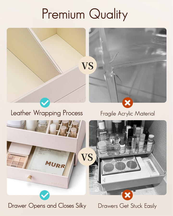 Vlando Make up Organizer mit 2 Schubladen, Schminktisch Organizer, Kosmetik Organizer, Schmink Organ