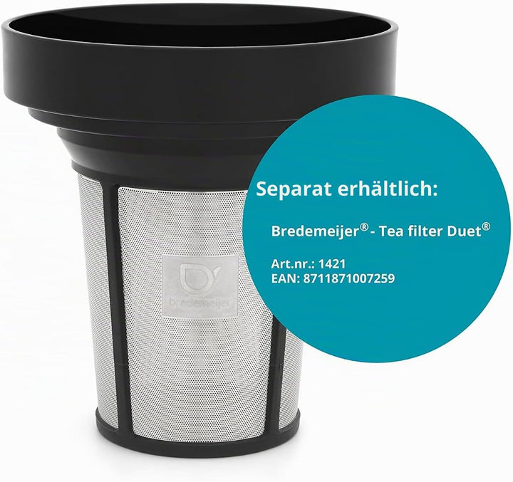 Bredemeijer kleine doppelwandige Edelstahl Teekanne 1.2 Liter mit schwarzem Griff