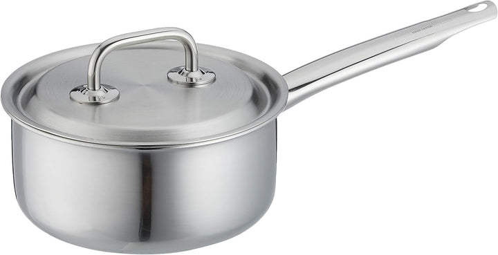 Spring Brigade Premium Stielkasserolle nieder mit Deckel 16 cm, Edelstahl, Silber, 2-Einheiten, 14.8
