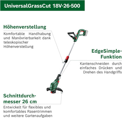 Bosch Akku-Rasentrimmer UniversalGrassCut 18V-26-500 (zum Rasentrimmen und Kantenschneiden; Ladezeit