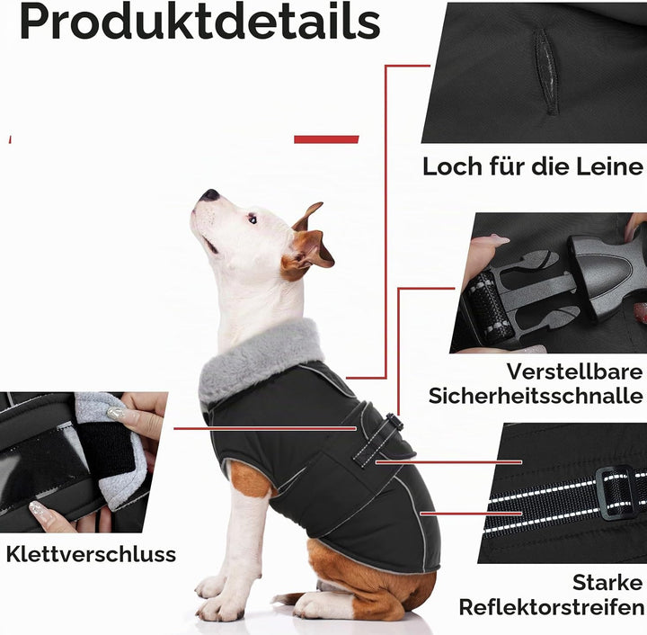 Lelepet Hundejacke Winter Warmer Hundemantel, Wasserdichter Wintermantel Fleece Hundeweste für Mitte