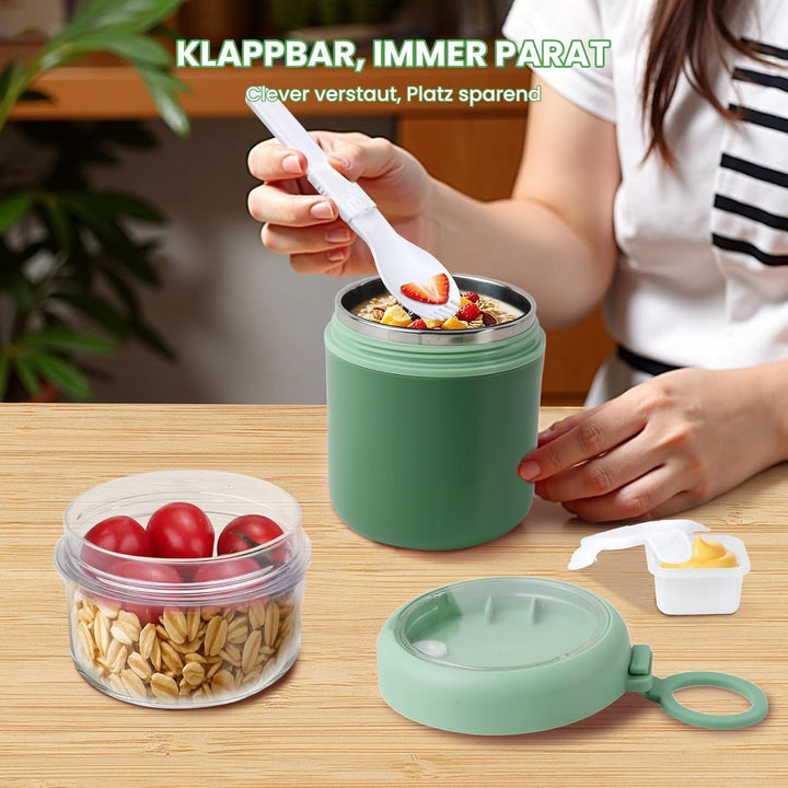 GEEKHOM 2er-Set Müslibecher To Go Edelstahl 530ml+330ml Joghurt und Müsli To Go Becher Klein Bpa Fre