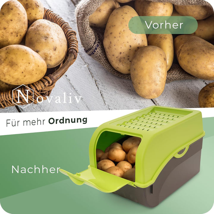 Novaliv Kartoffel Aufbewahrungsboxen Set | 3,5L + 5L + 9L | GRÜN | Kartoffelboxen | Gemüseboxen stap