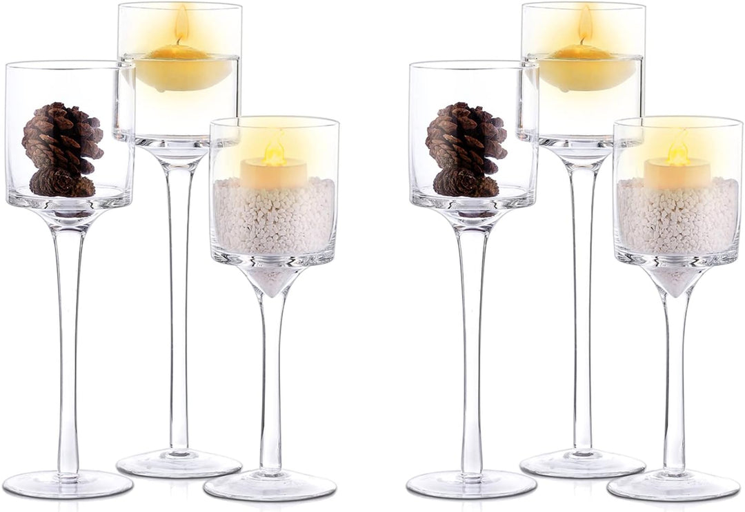 Nuptio Teelichthalter 6 Stück Glas Kerzenhalter - Teelicht & Schwimmkerzen Hohe Elegante Stumpenkerz