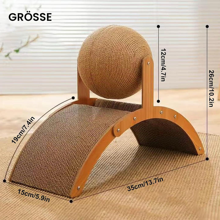 Katzenkratzer Karton, Natürliches Sisal-Kratzbrett mit Ball, Gewölbtes Brückendesign, Kaninchen Krat