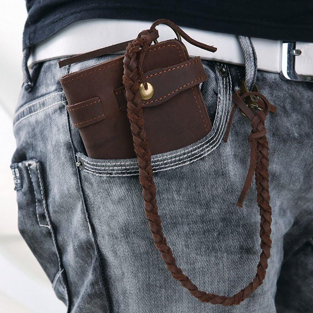 RS Herren-Geldbörse mit Kette, Leder, lang, Bifold Trucker, Vintage, Biker, Geldklammer mit Reissver