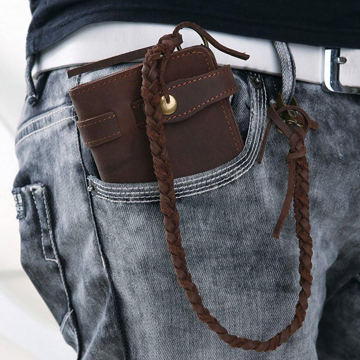 RS Herren-Geldbörse mit Kette, Leder, lang, Bifold Trucker, Vintage, Biker, Geldklammer mit Reissver