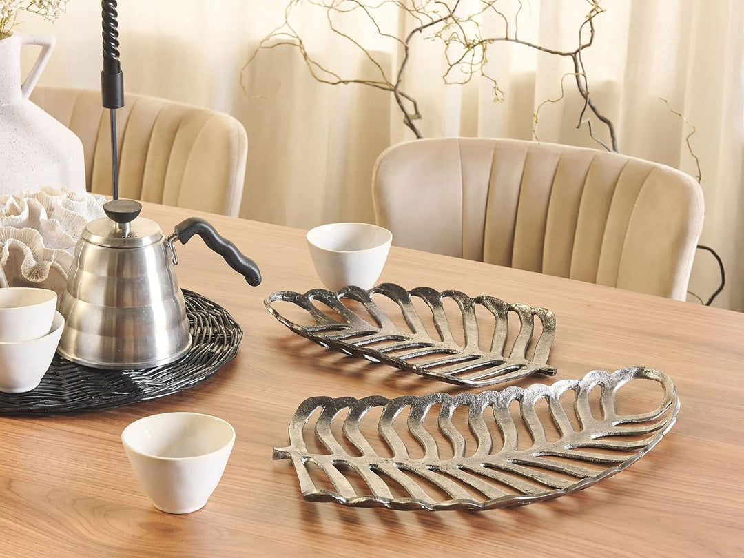 Dekoschale Aluminium Monstera Blätter 2er Set Schmuck Tablett in Silber Amnisos