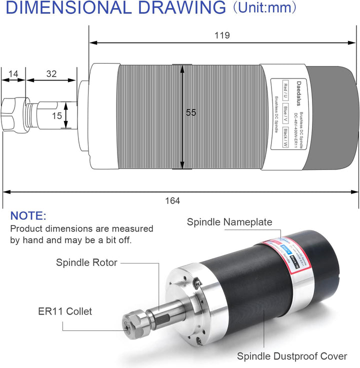 Daedalus CNC Bürstenloser Spindelmotor Kit, 400w, ER11, 48V DC, 12000RPM ER11 400w Er11