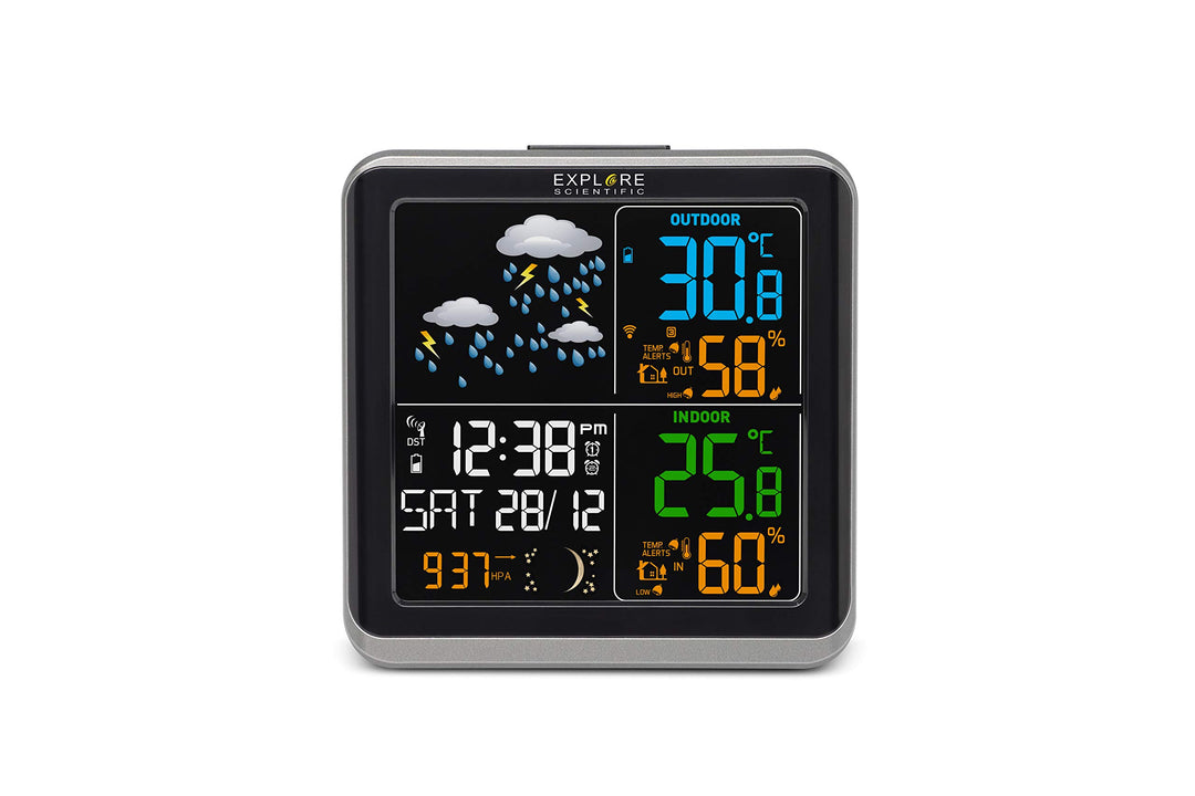 Explore Scientific WSH4008C Funk-Wetterstation, Barometer mit Wettervorhersage mit 6 Symbolen, Tempe