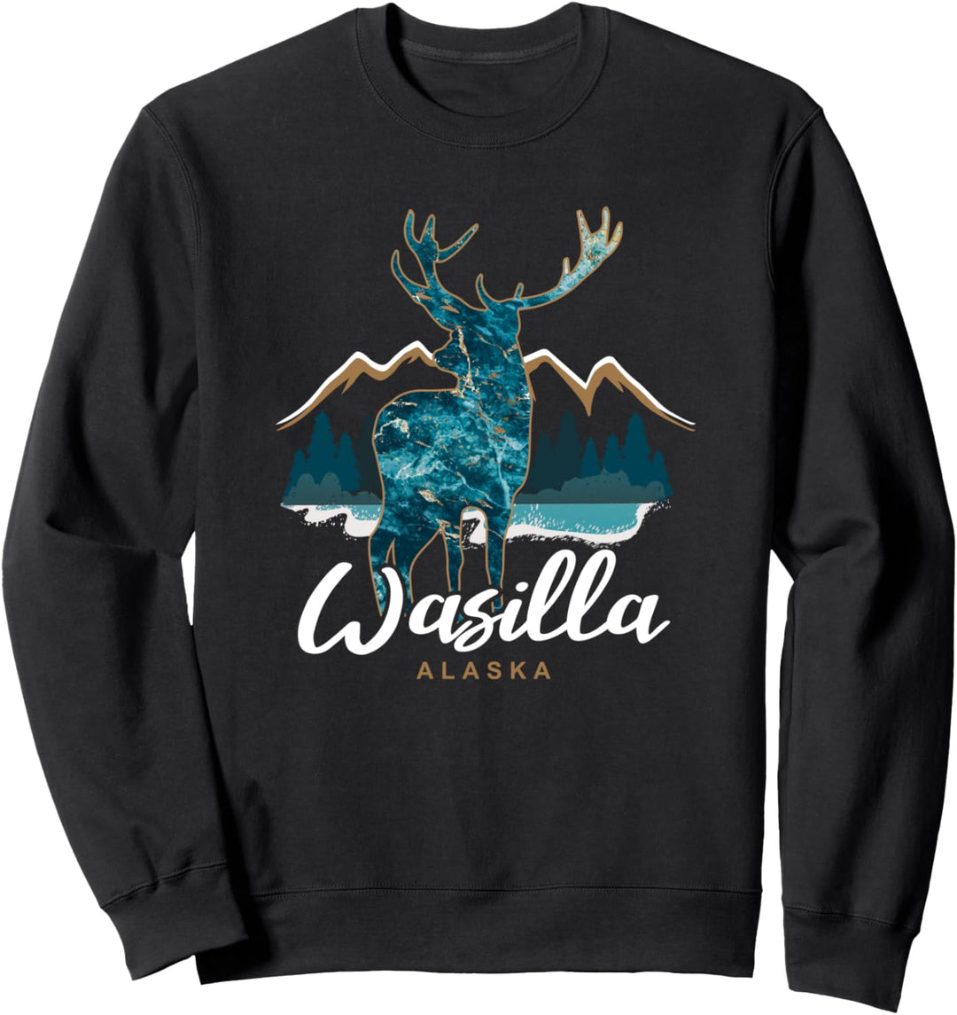 Wasilla Alaska USA Berge Elch Neuheit Souvenir Sweatshirt