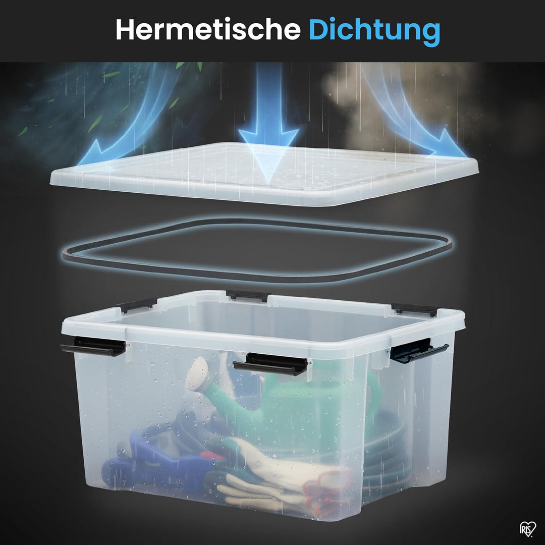 Iris Ohyama Luftdichte Kunststoff-Aufbewahrungsboxen mit Deckel, 50L, 3er-Set, Transparent, Hermetis