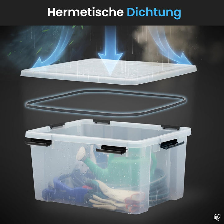 Iris Ohyama Luftdichte Kunststoff-Aufbewahrungsboxen mit Deckel, 50L, 3er-Set, Transparent, Hermetis