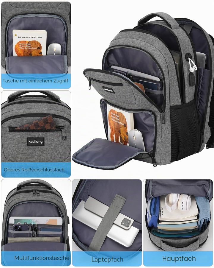 kadilong 17.3 Zoll Rucksack Herren,Schulrucksack Jungen Teenager Laptop Rucksack Schule Schultasche