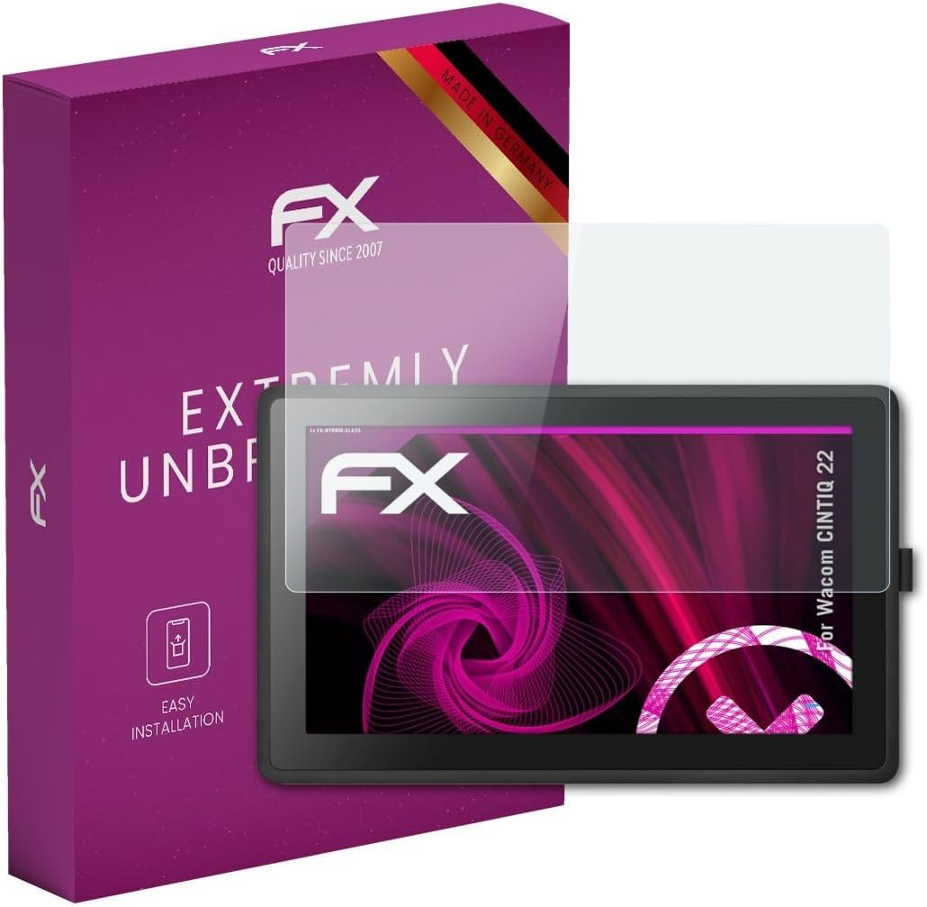atFoliX Glasfolie kompatibel mit Wacom CINTIQ 22 Panzerfolie, 9H Hybrid-Glass FX Schutzpanzer Folie