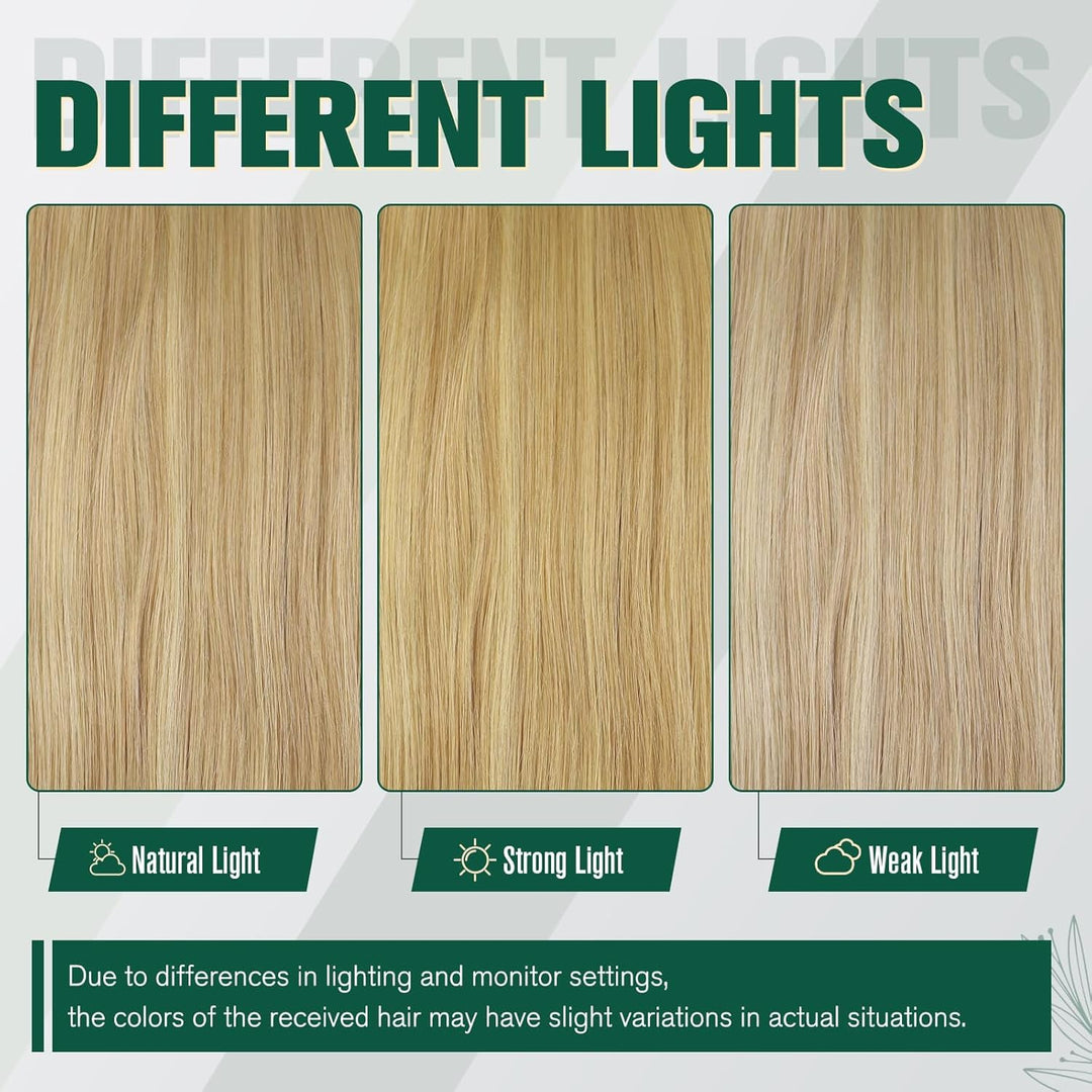RUNATURE Tressen Extensions Echthaar Blond Sew in Weave Goldblond mit Hellblond Tressen Echthaar Kur
