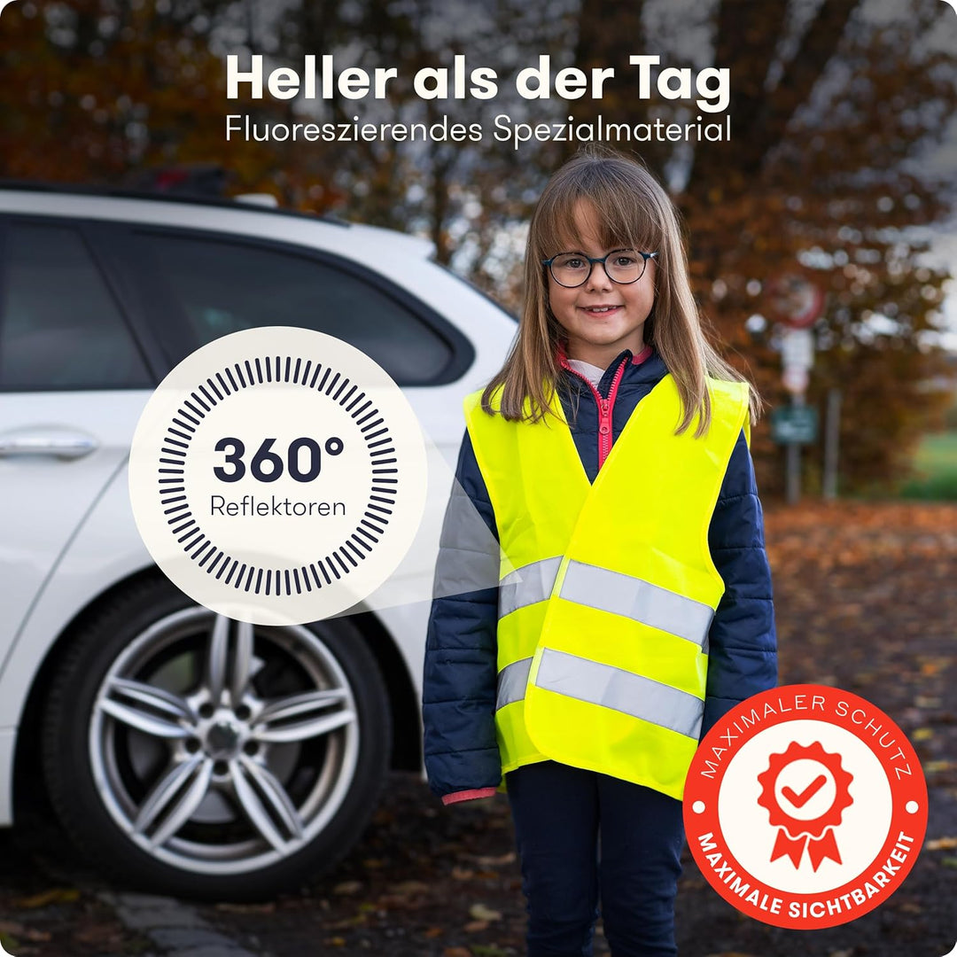 PURAHELP Warnweste Kinder (5-12 Jahre) Sicherheitsweste (10 Stück) für den Schulweg, Fahrrad, Auto -