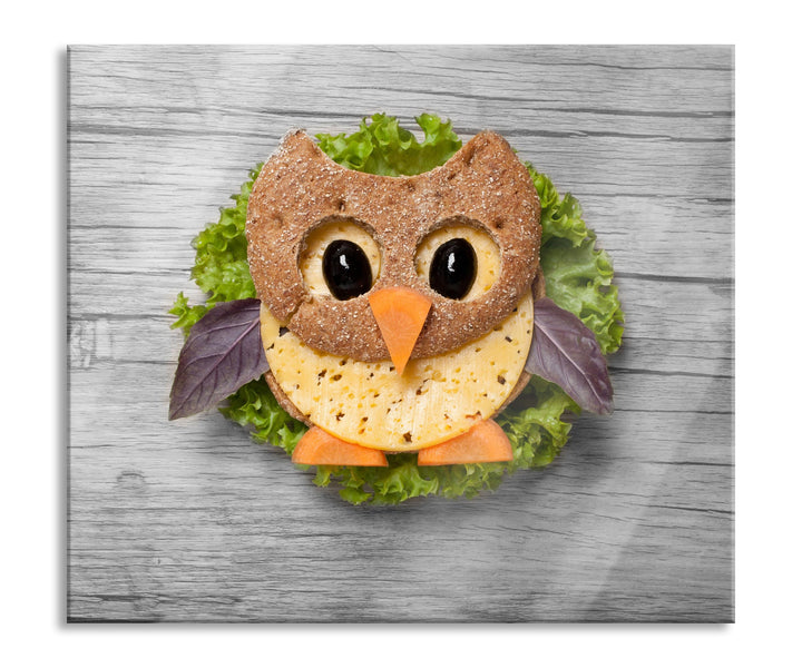 das lustige Eulen Sandwich Herdabdeckplatte & Spritzschutz aus Echtglas | Für Herd-Kochfelder | 60x5
