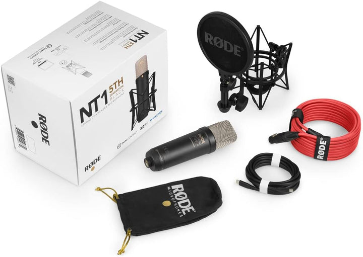 Rode NT1 5th Generation XLR USB Studio-Mikrofon Schwarz + K&M 23840 Gelenkarm-Stativ + keepdrum Mikr