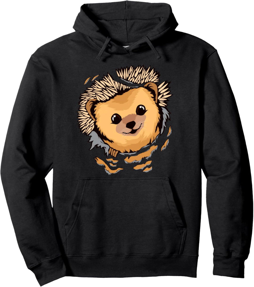 Igel schaut durch zerrissene Kleidung Igel Pullover Hoodie