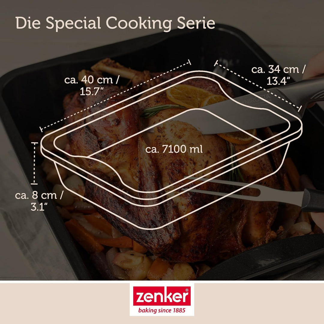 Zenker XXL Bräter Emaille (40 x 8 x 34 cm) SPECIAL COOKING, rechteckige Ofenform mit Emaille-Versieg